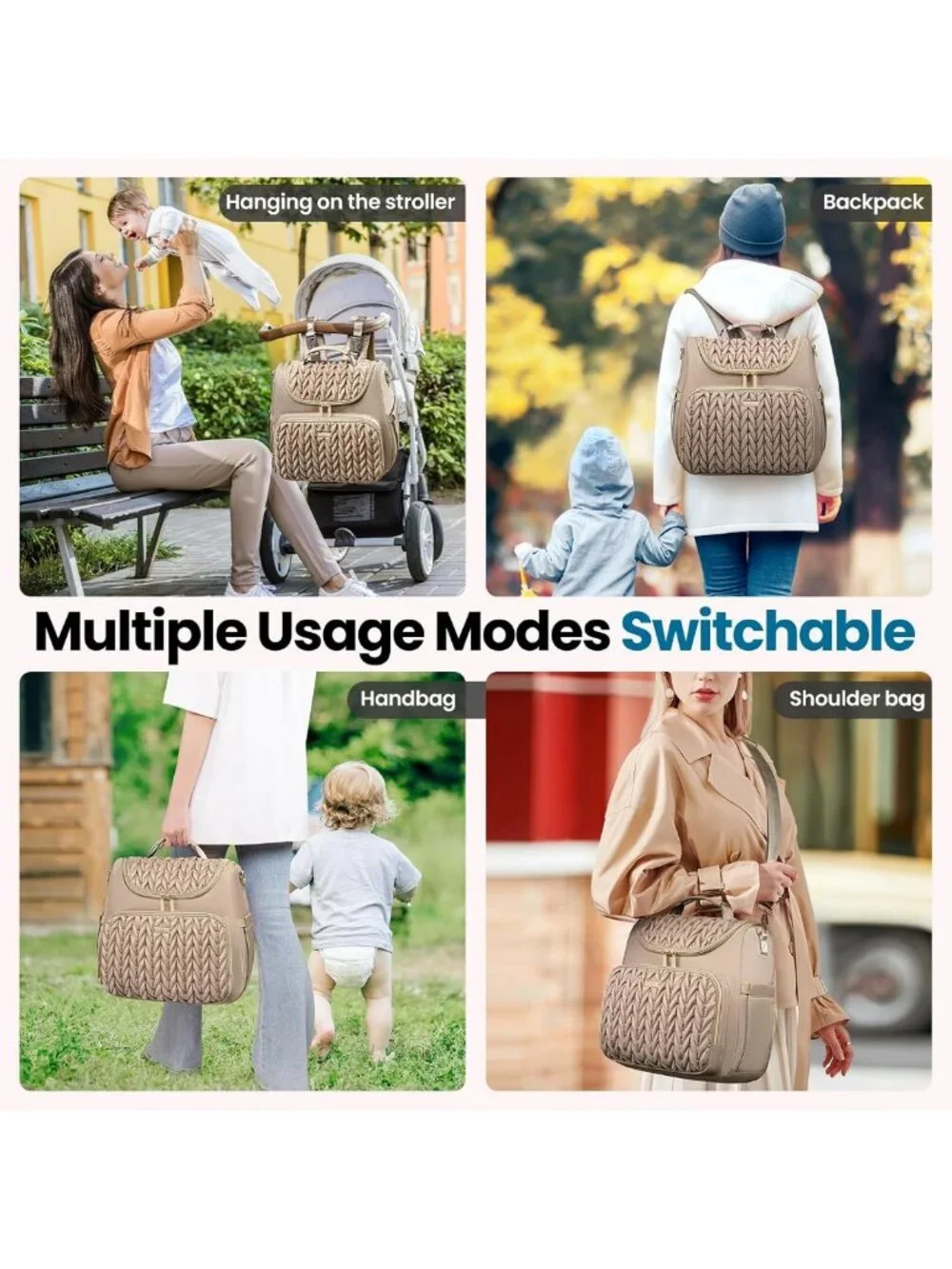 4-in-1 Waterproof Convertible Diaper Bag Backpack & Tote with Changing Pad